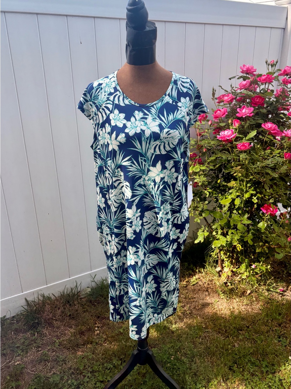 Navy Floral Scoop-Neck Swim Coverup